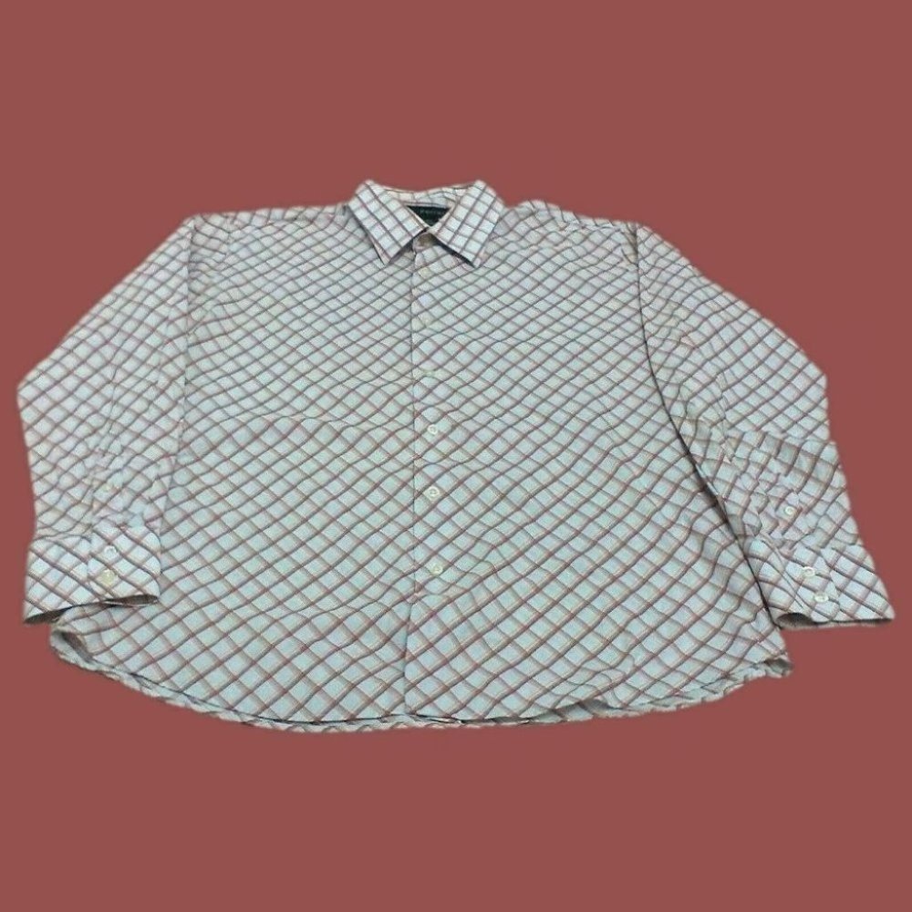 J Ferrar Men's Shirt Long/S Dress Diamond Check Red/Brown/Orange/Tan Siz… - Picture 8 of 16